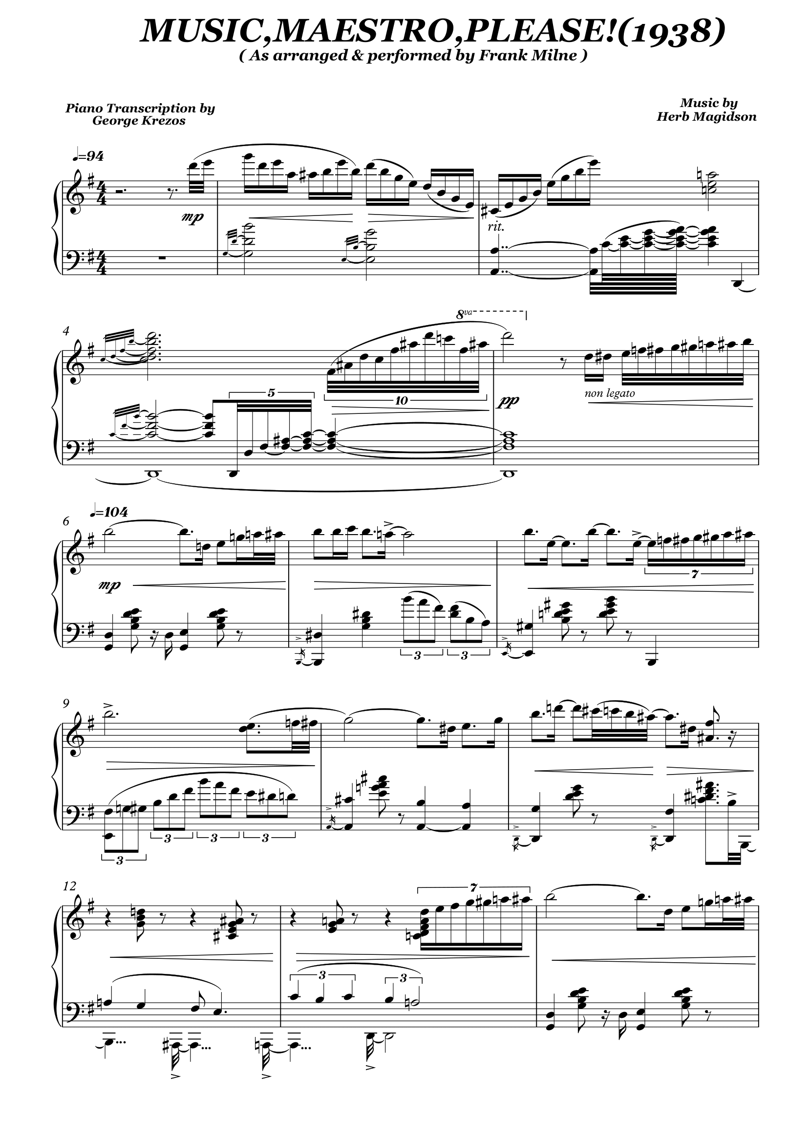 Music, Maestro, Please! (1938) - Frank Milne (Piano Transcription ...