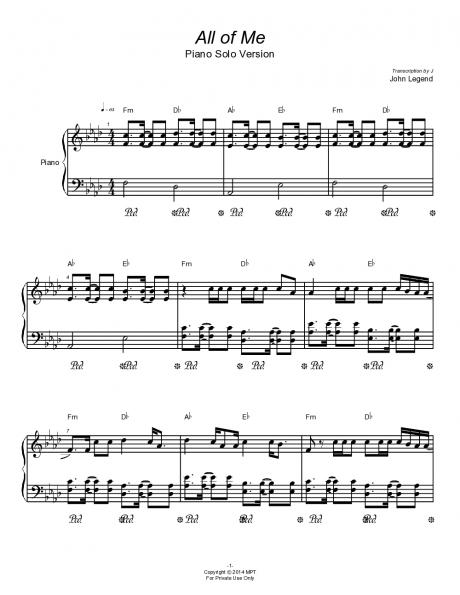 All Of Me Piano Solo By John Legend Piano Plateau
