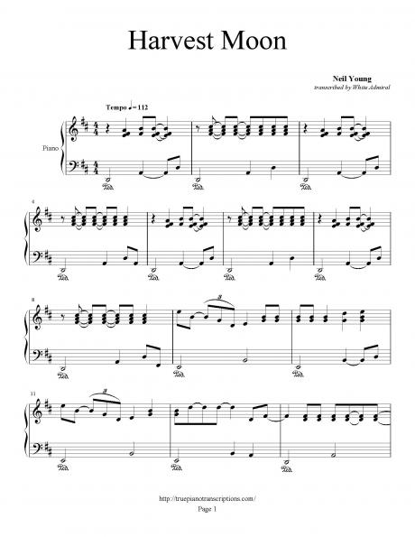 neil young harvest moon sheet music