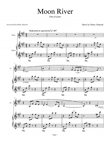 Moon River - Henry Mancini (Flute & Piano) | Piano Sheet Music Soundtracks